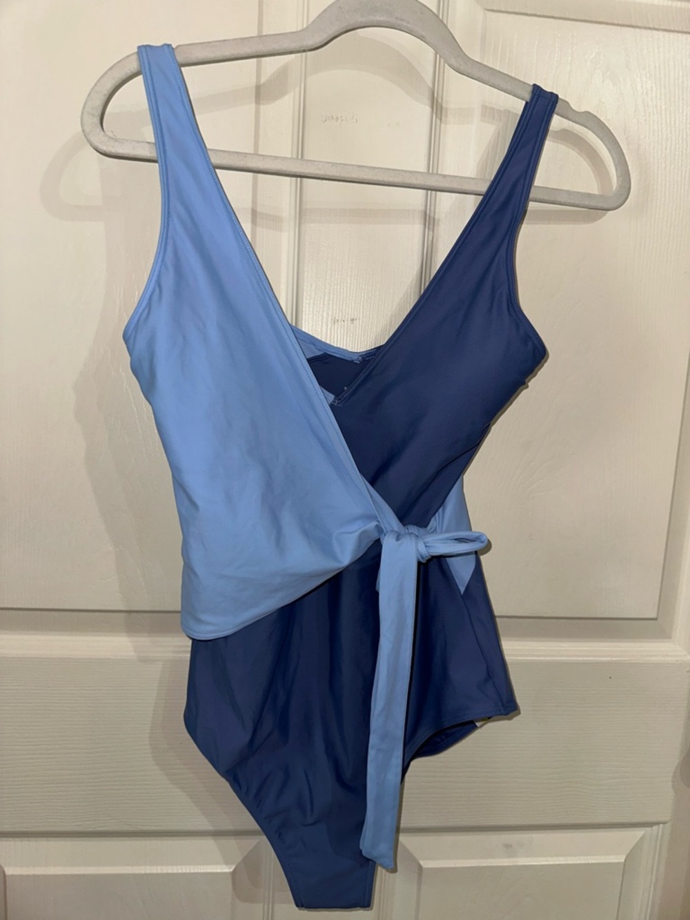 summersalt Two-Tone Blue Wrap One-Piece Swimsuit 8LT summer beach vacation
